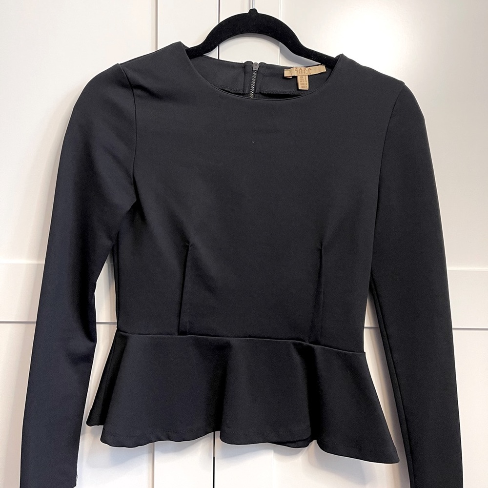Zara black stretch peplum top